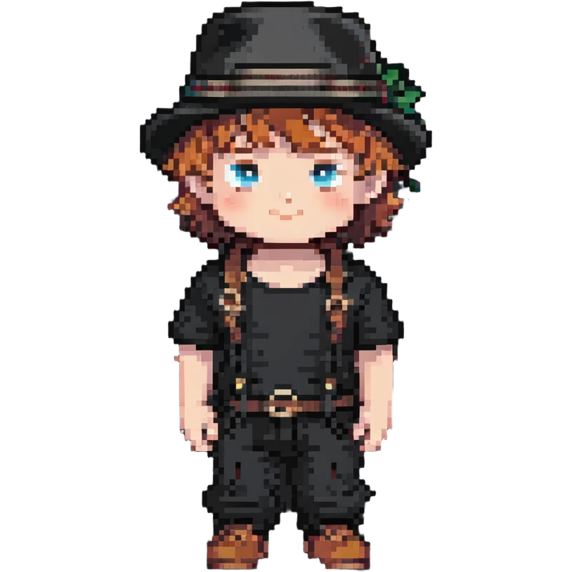 white boy minikin with no clothes, wearing a black vintage hat emoji