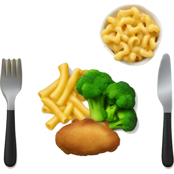 lunch of macaroni and broccoli and chicken emoji