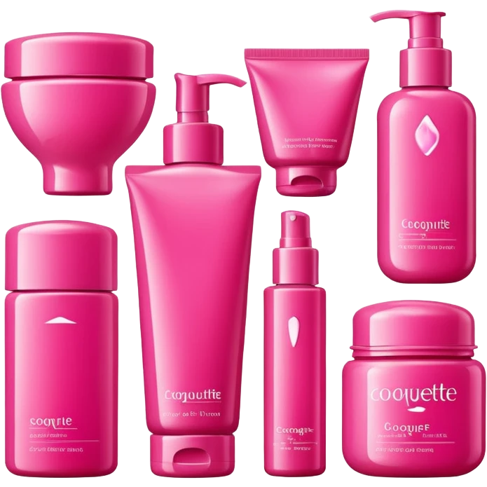 a collection of bright pink skincare and coqquette emoji