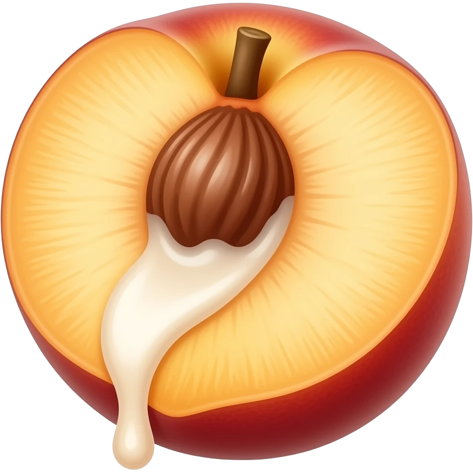 Peach with cream dripping out the middle split emoji