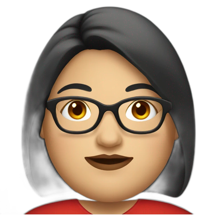 Fat woman with red dress with long black hair with glasses emoji