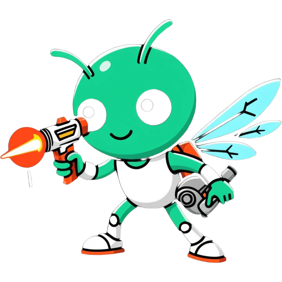 bug shooter person zapping bugs with a ray gun, playful and bold emoji