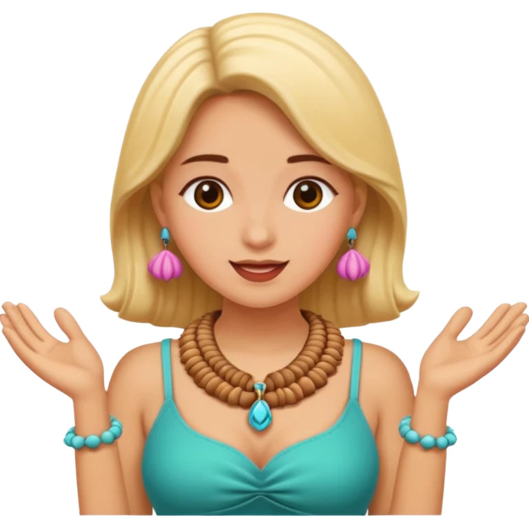 Mujer con collares de conchas comprando  emoji