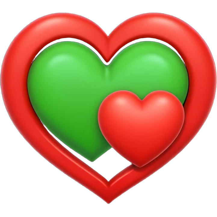 two hearts circling each other. one is red, the other is green emoji