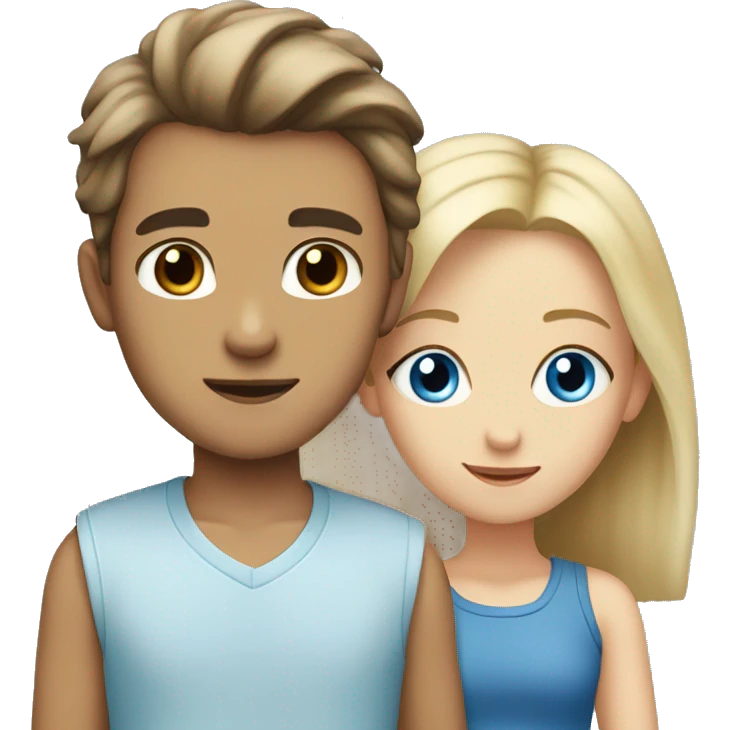 Brown haired boy with blue eyes with a blonde haired girl with brown eyes  emoji