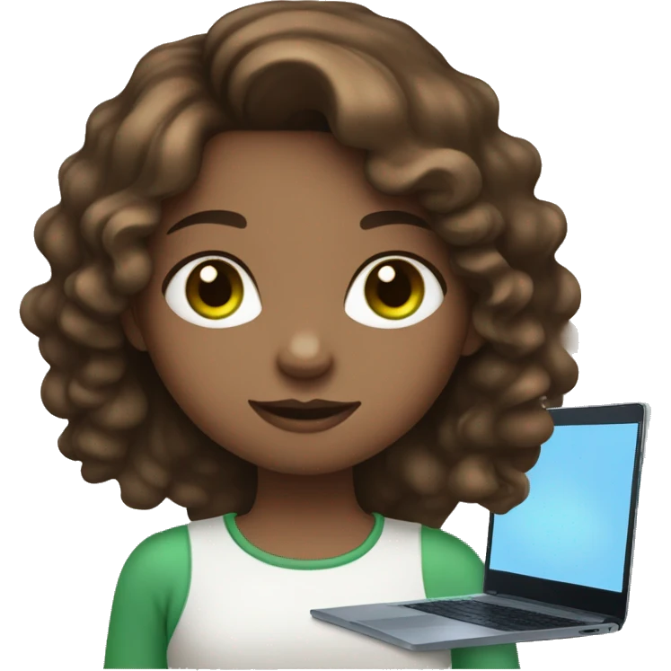 brown haired girl with blue and green heterochromia with a laptop emoji