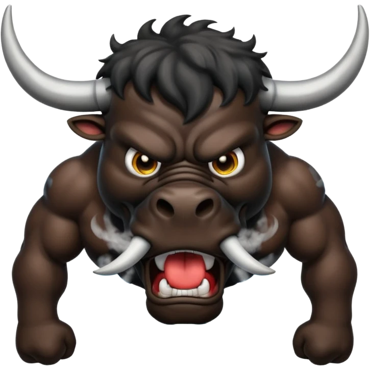 Emoji of an angry black powerful bull with steam coming out of its nose emoji