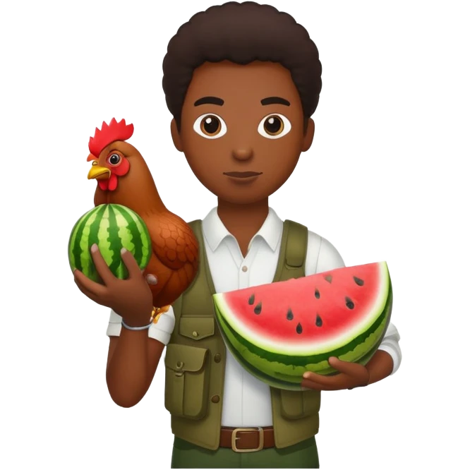 Black person holding chicken watermelon anf gun emoji