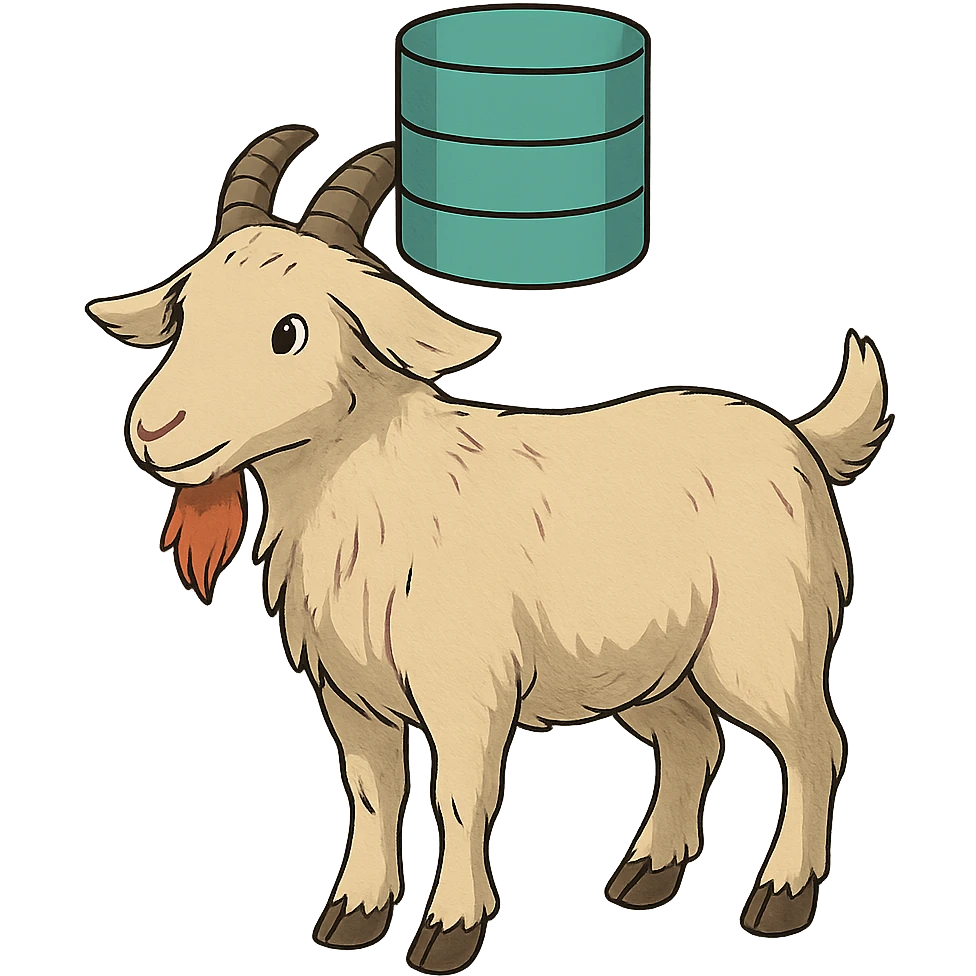 ghibli style goat with a database on its head emoji