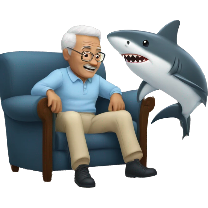 grandfather with shark at home emoji