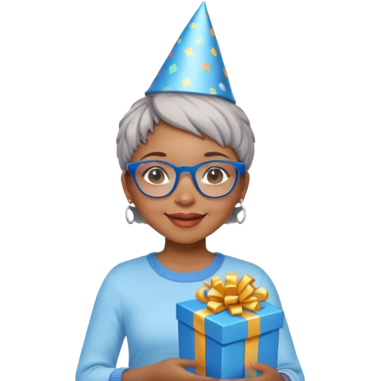 Light skinned Black girl with blue glasses short natural gray haircut celebrating Christ emoji
