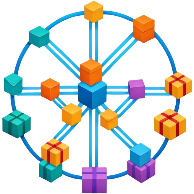 network in a circle with packages at intersection points emoji