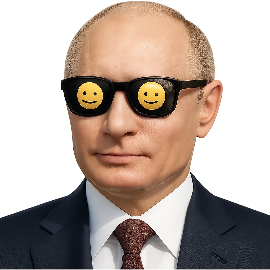 photorealistic portrait of Putin wearing cool sunglasses, emoji style, confident expression emoji