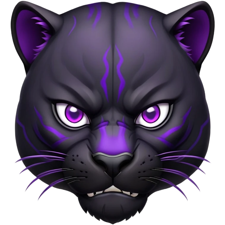 sleek black panther with bright purple eyes, angry face emoji