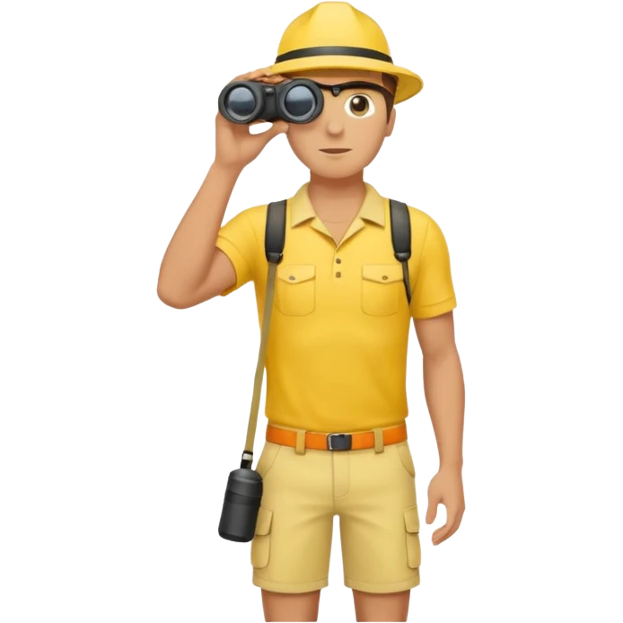 Male lifeguard – yellow shirt, binoculars in hand, scanning the sea, full body emoji