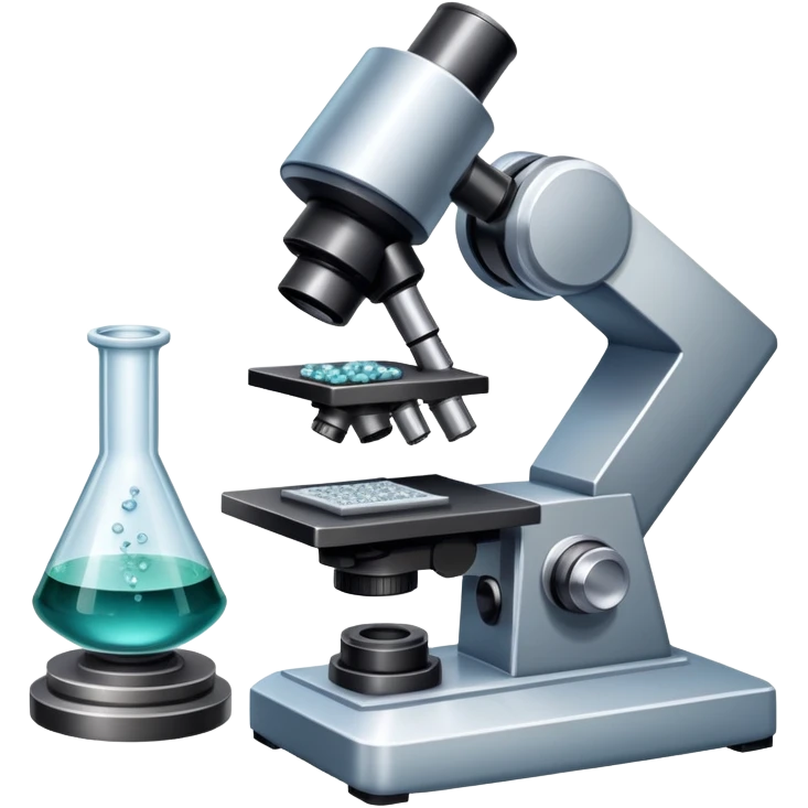 An icon featuring an electronic microscope, a metal alloy, and a crystal structure, symbolizing materials science. The design includes different materials like metals, ceramics, and polymers, alongside a stamp representing testing and quality control. Transparent background emoji