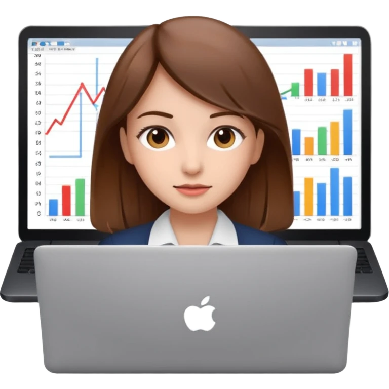 girl analyst with a laptop and line graphs emoji emoji