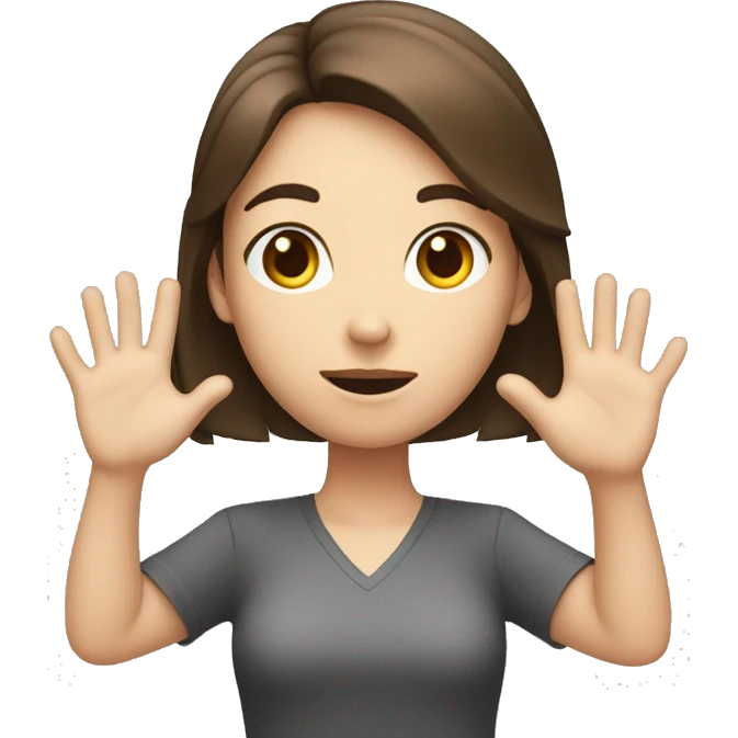 girl with brunette hair and white skin shrugging with hands up emoji