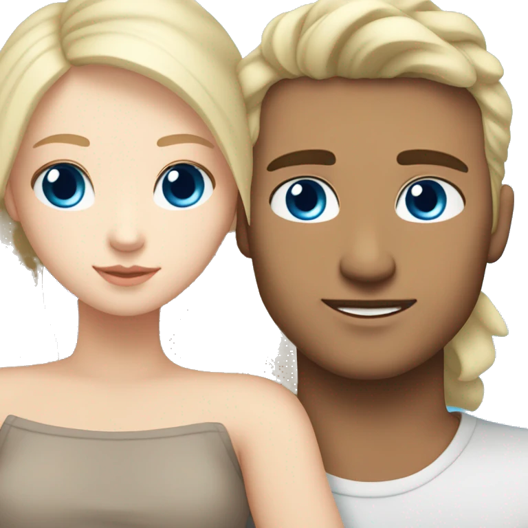 white skin girl with blue eyes and long light blonde hair hugging white skin boyfriend with blue eyes and brown hair emoji