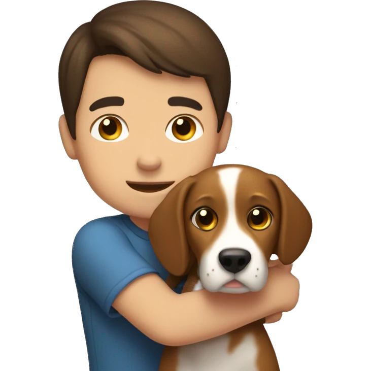 Brunette  boy hug a beagle emoji