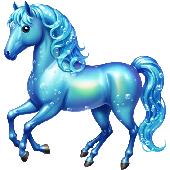 A magical horse made entirely of transparent bubbles and water, with a flowing mane of small bubbles

 emoji
