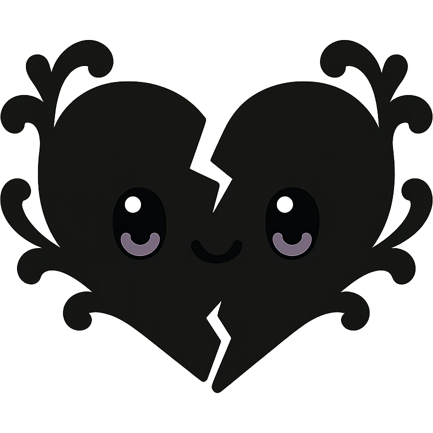 black gothic heart, shattered, ornate, dark, elegant, kawaii style emoji