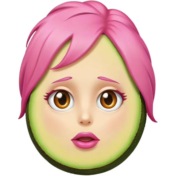 Aguacate, con ojos y cara y labios muy grandes y pelo rosa emoji