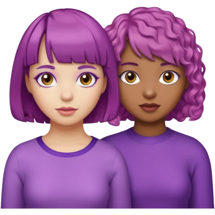 One girl with brown skin and short curly purple hair and brown eyes and another girl with white skin pink bob with bangs and hazel eyes  emoji