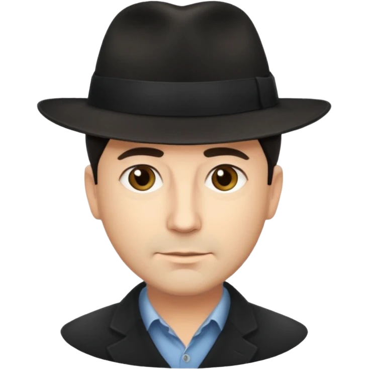 A light-skinned middle-aged man with short dark hair, and a black fedora, with an oval face and calm look. emoji