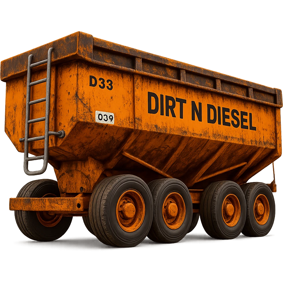 Make the dump end trailer more detailed while keeping the words 'Dirt n Diesel' visible. Preserve the emoji style look and feel. Remove the background. emoji