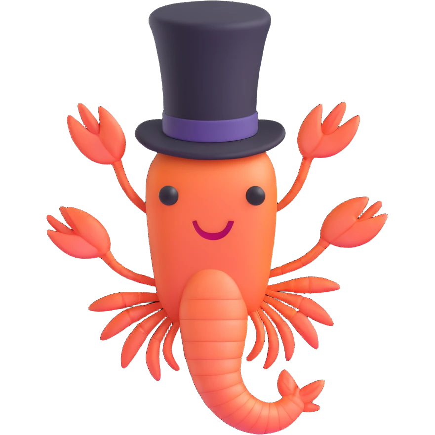 shrimp wearing a top hat, memoji style emoji