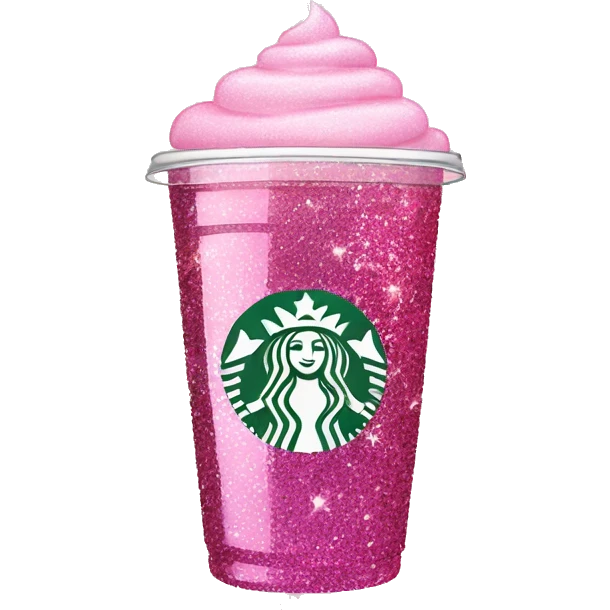 Pink glass starbucks cup glitter emoji