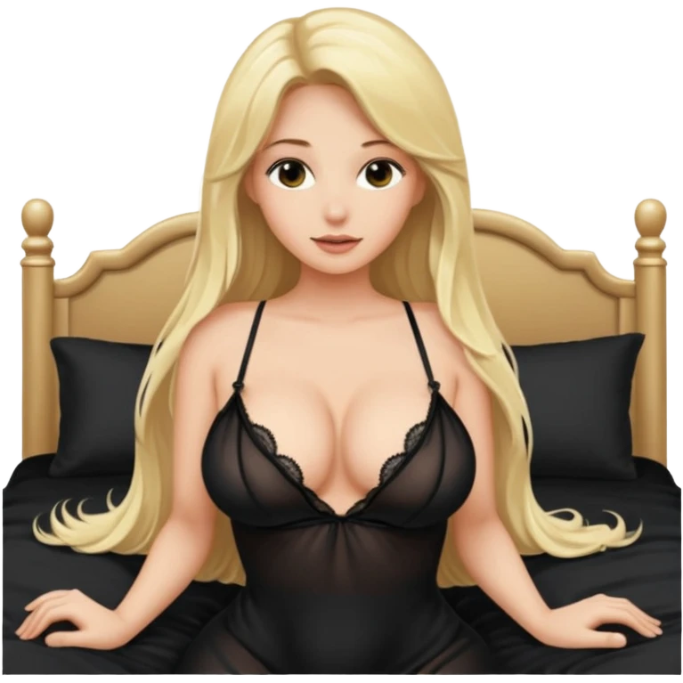 Sexy blond female. Big boobs. Long hair. Black sexy neighties. Sexy pose on bed emoji