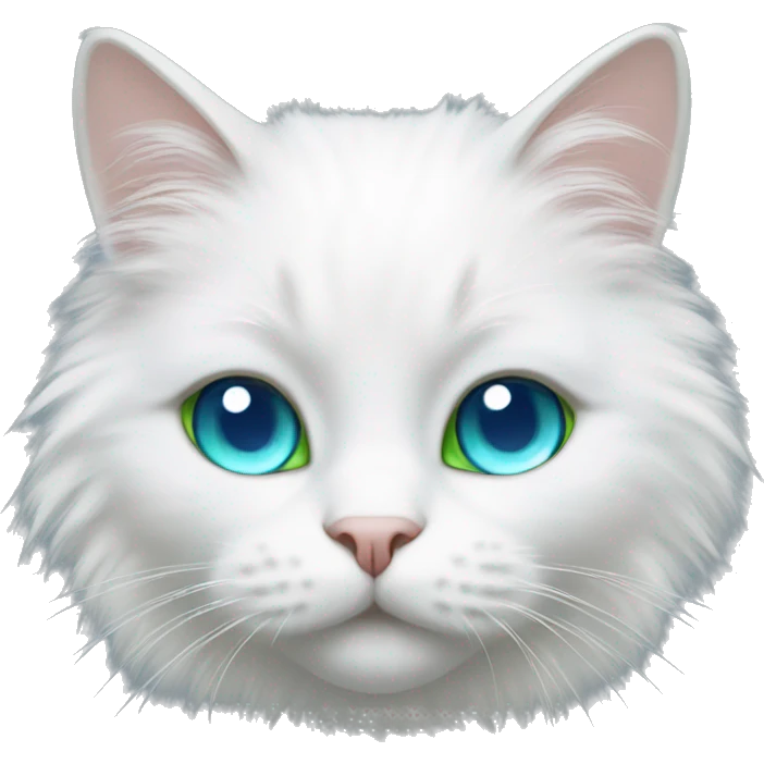 Furry white cat with blue eye and green eye emoji