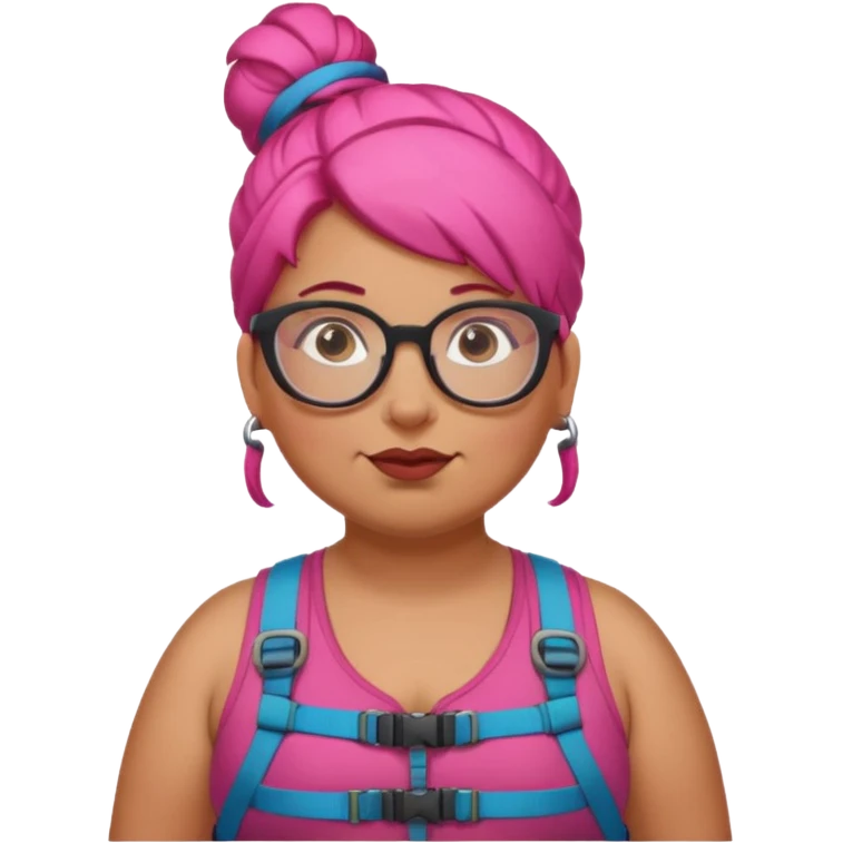 climber fat woman with dark pink bun hair and glassess emoji