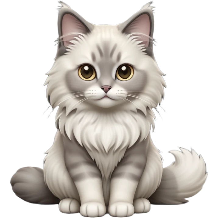 cinematic-[Ragdoll cat]-realistic-full-body-sitting-emoji,-tail-curled-playfully-around-its-paws,-head-tilted-dramatically,-fluffy-[grey ragdoll cat]-fur,-simplified-yet-realistic-focused-features,-highly-detailed,-glowing-with-an-almost-sarcastic-glow emoji