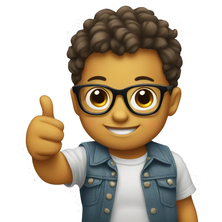 a baby with glasses giving a thumbs up emoji