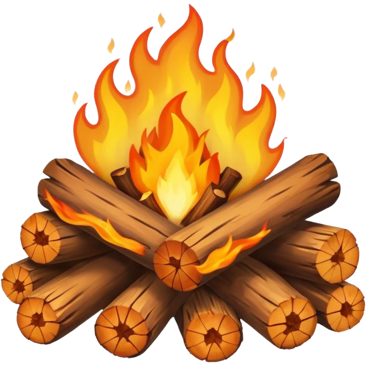 Emoji-style bonfire with logs and flames, cute and rounded, soft shading, bright warm colors emoji