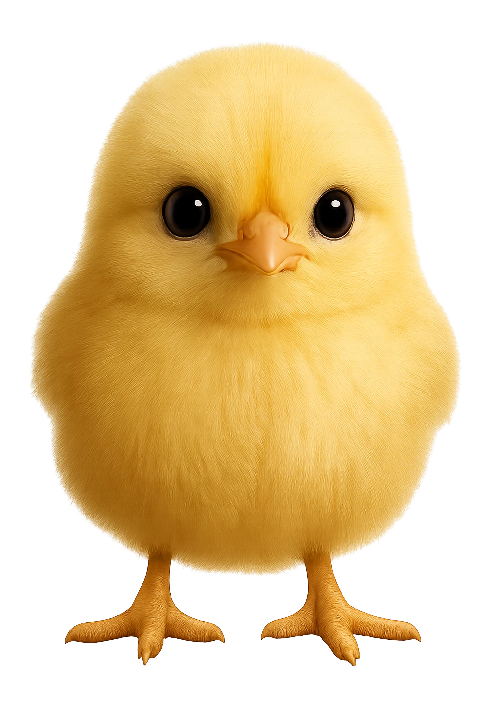 Realistic, fluffy chicken, front view, with no background, transparent background. emoji
