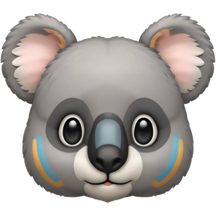 Head of a grey koala, round face, big fluffy ears, large black nose, front-facing, cute and simple style emoji