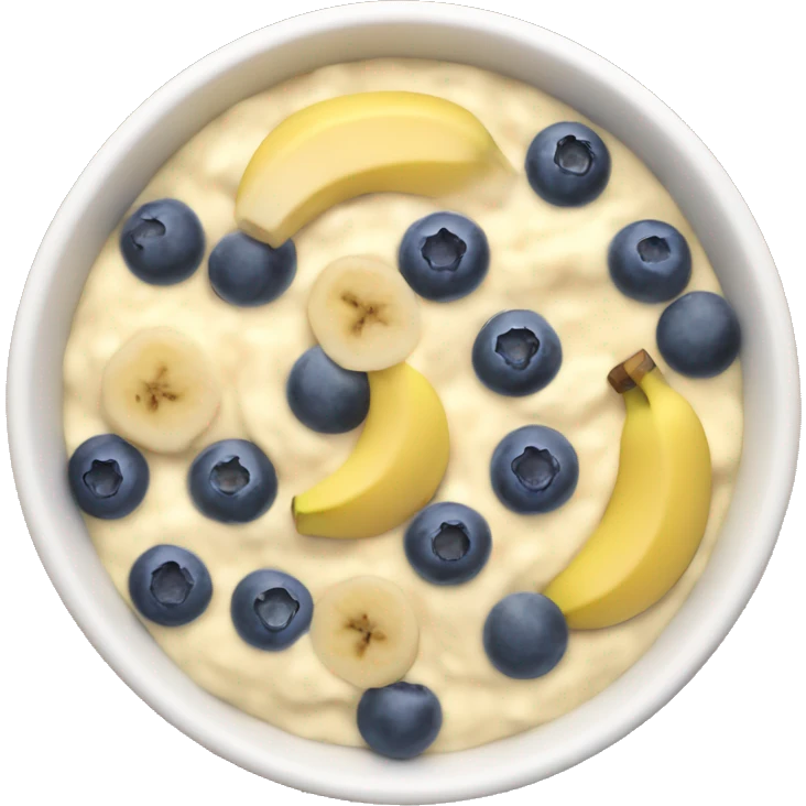 Porridge bowl with banana pieces and blueberry emoji