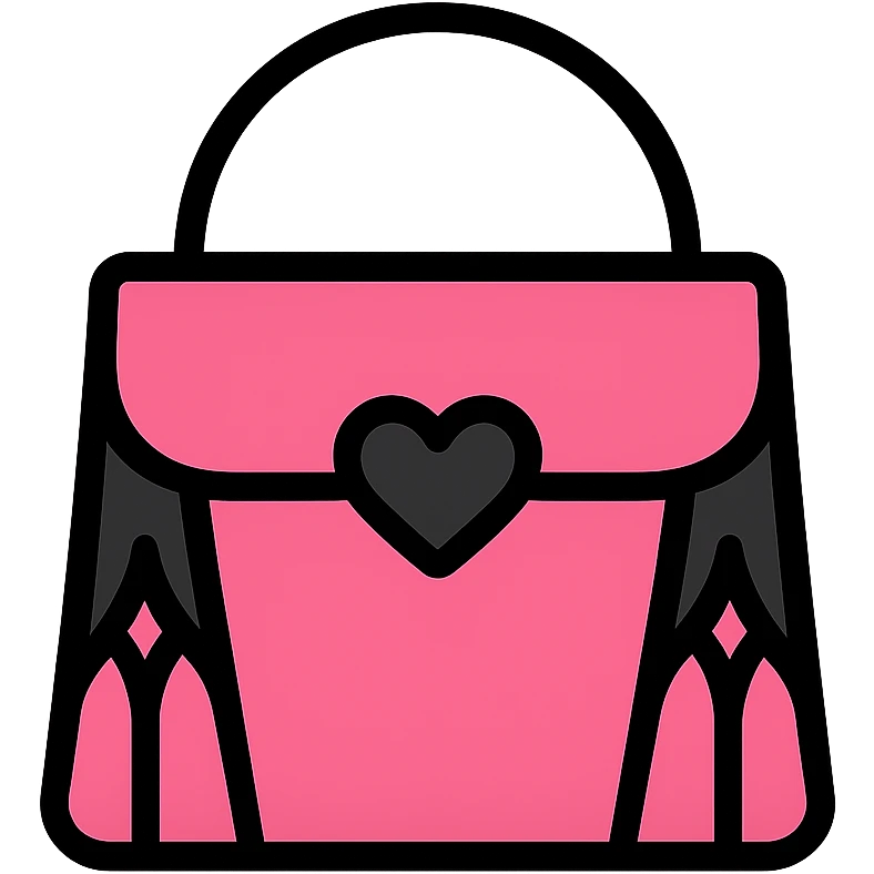pink and black gothic purse, color outline icon style, modern, clean lines, minimalistic, with a heart clasp emoji