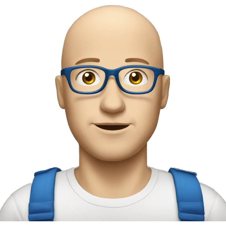 white man whit glasses , no hairs who work in ikea  with blue top emoji