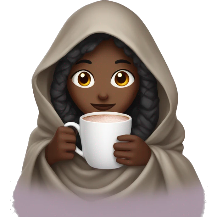 darker girl under a blanket drinking hot cocoa  emoji