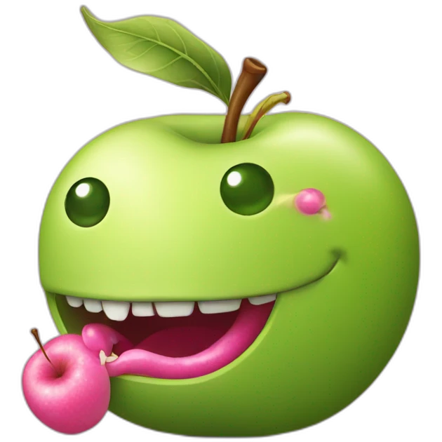 Green-apple-with-the-pink-worm-looking-out emoji