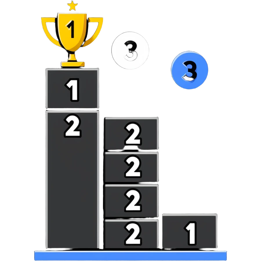 leaderboard podium with 1st, 2nd, 3rd rankings clearly labeled emoji
