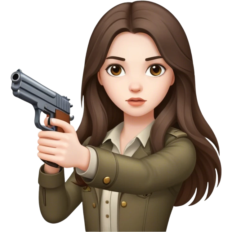 beautiful pale brunette girl with long hair with gun  emoji