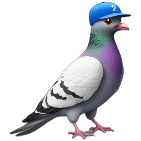 racing pigeon with baseball cap on head emoji