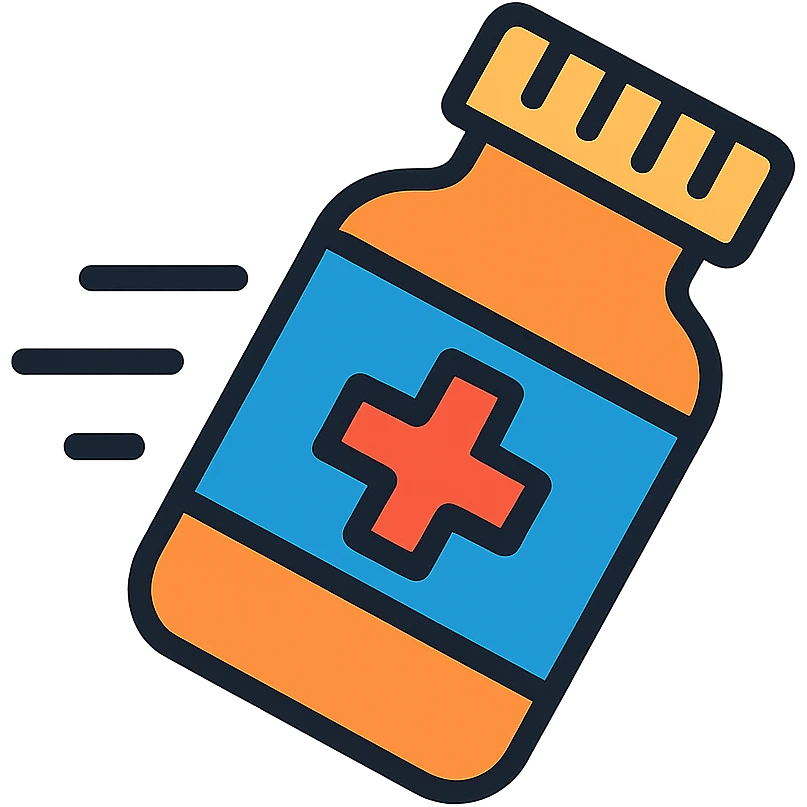 Medicine bottle with motion lines showing it flying through the air emoji