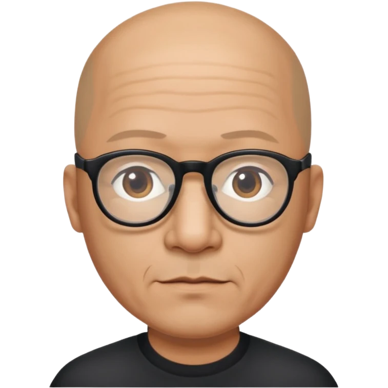 Almost bald 50 year old man of mixed descent, half Asian, half White wearing black thick-rimmed glasses. emoji